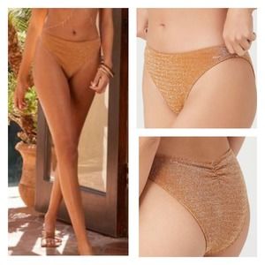 Forever 21 Nude Shimmer Scrunch Bikini Bottoms Sz Medium